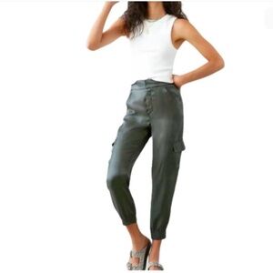 Anthropologies Shimmer Cargo Metallic Hunter Green Jogger
